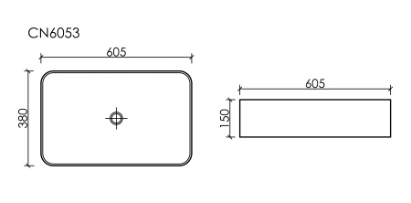 Раковина из сантехнического фарфора Ceramica Nova ELEMENT CN6053MB 61х38 накладная цвет черный матовый без отверстий под смеситель